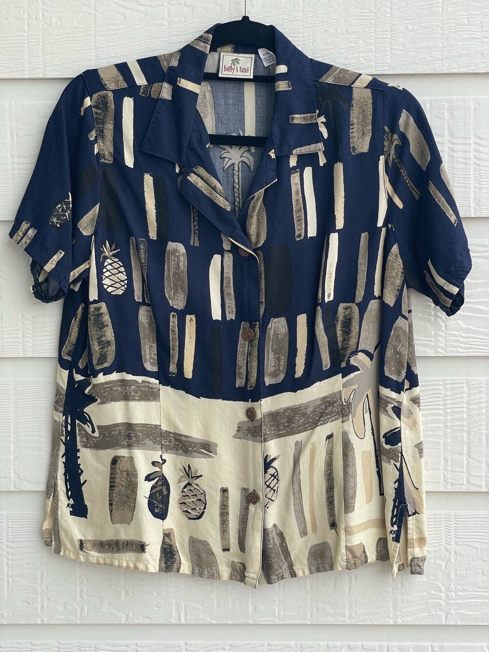 Holly Lane Hawaiian Aloha short sleeve button up L